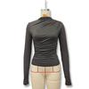 2024 Autumn/Winter Slim-Fit High-Neck Pleated Long-Sleeve Women's Top