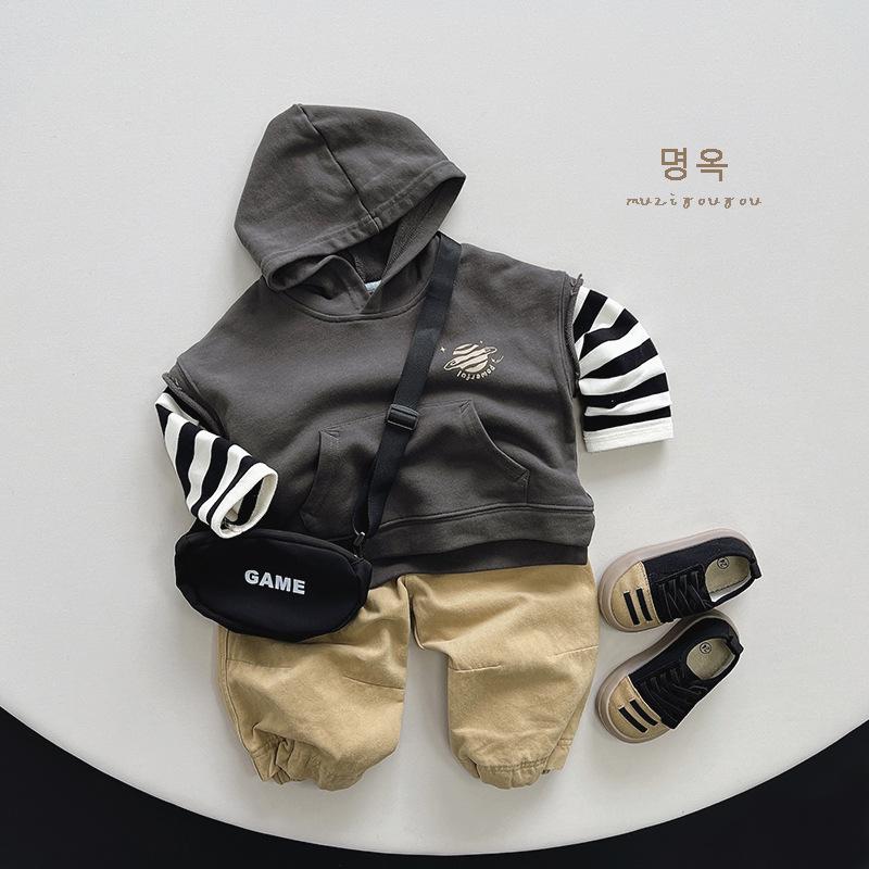 Kids Unisex Hooded Pullover Vest Korean Style Casual Children Sleeveless Vest