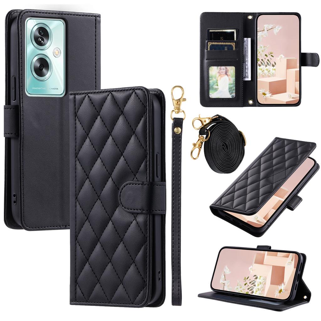 Para Oppo A79 5G/A2 5G/OnePlus Nord N30 SE 5G Funda de Cuero con Rejilla de Rombo para Llevar Cruzada