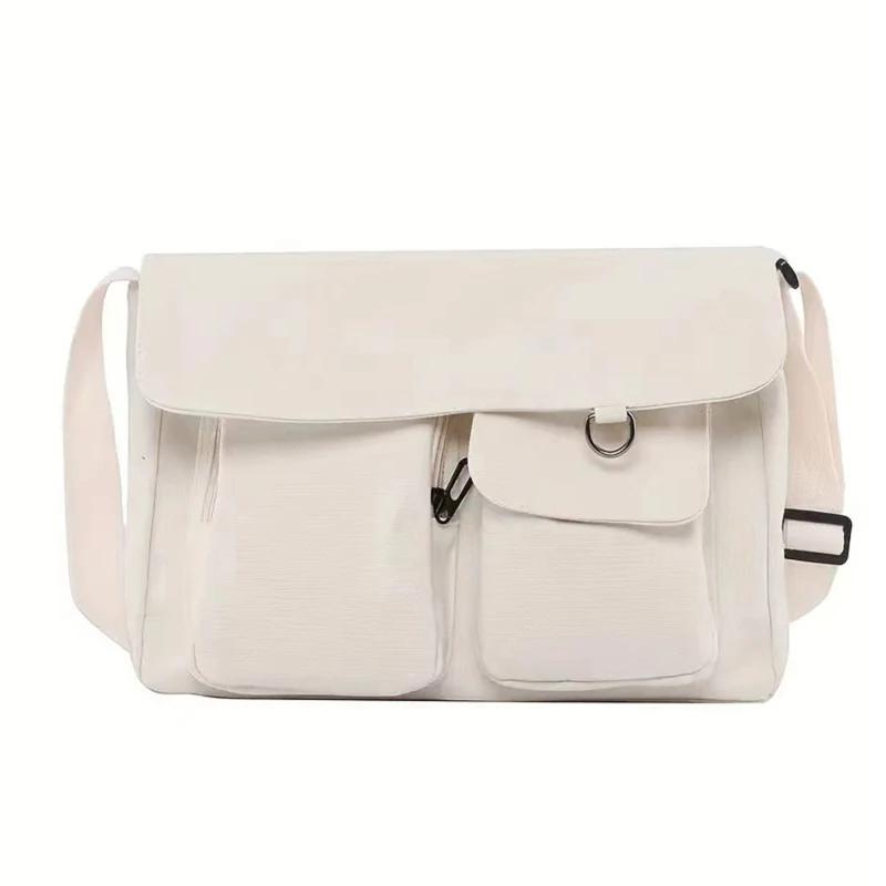 Minimalist Canvas Crossbody Bag for Women Cute Daisy Print Large Capacity Student Shoulder Bag Tote