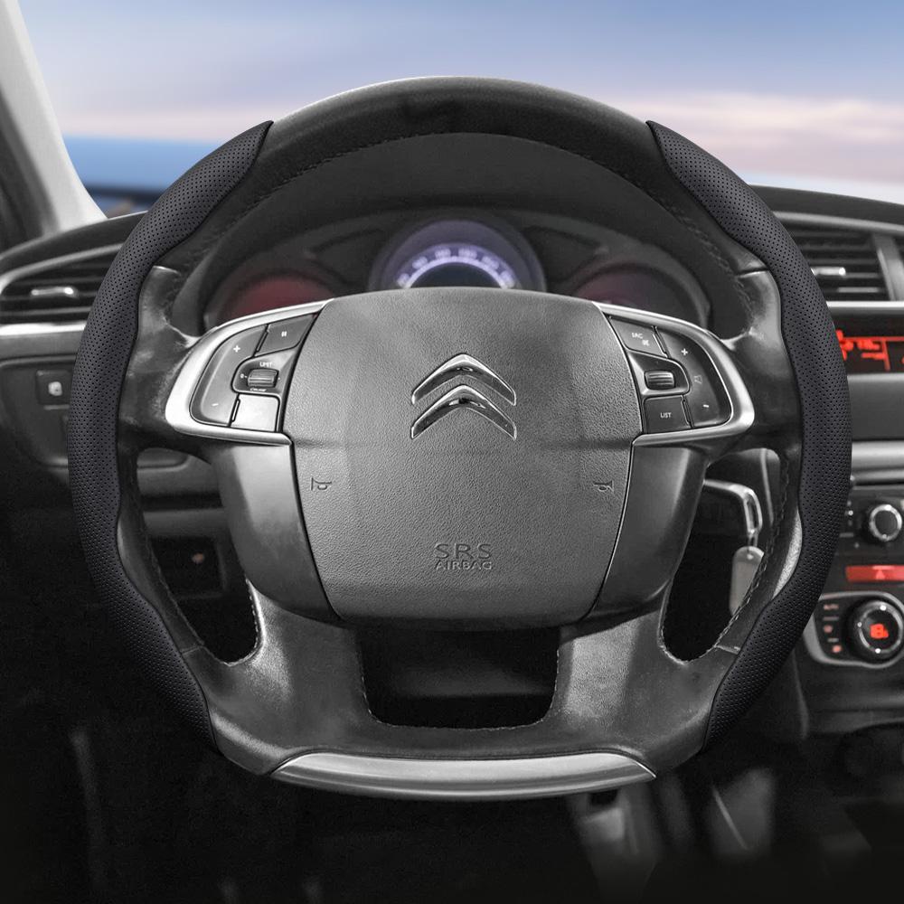 Suitable for Citroen Breathable Leather Steering Wheel Cover with Segmented Quick-Release Design, Non-Slip and Durable, for Models Such as C3, C4 X, B