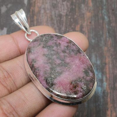 Pendentif de bijoux en argent sterling 925 massif fait à la main avec pierre précieuse rhodonite pour elle