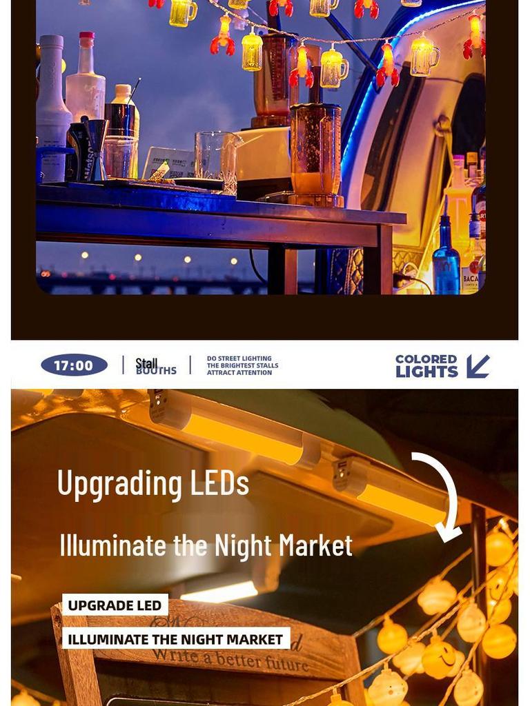 LED Creative Night Market Lights: Colorful String Illumination for Snack Stalls & Barbecue Shops, Perfect Trunk Decor.