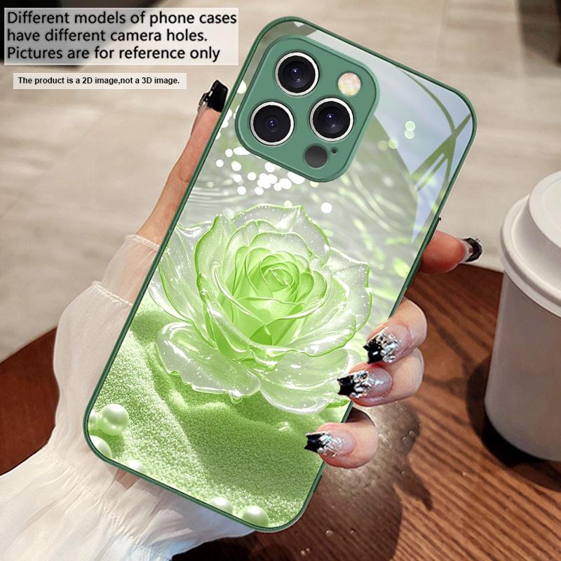 Gradientowy Kryształowa Róża Dla iPhone 16 E 15 14 13 Plus 12 mini 11 Pro Max XR Xs Max 16E X 7 8 6 6S 2022 Hartowane Szkło Pokrowiec na Telefon