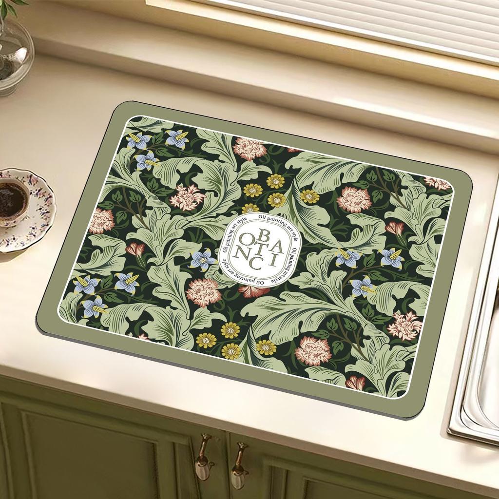 30*40cm Vintage Flora Printed Mud Absorbent Quickly Dry Heat Resistant Non-Slip Tableware Pad Dish Drying Mat Placemat Coffee Mat