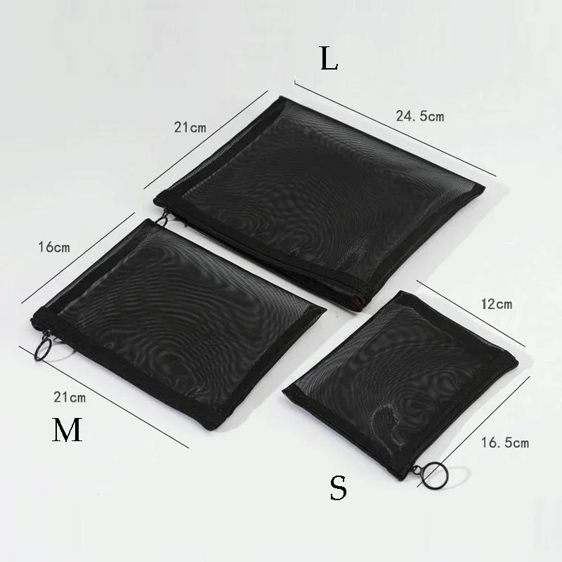 1pc Women Travel Cosmetic Bag Transparent Mesh Makeup Case Organizer Storage Pouch Casual Zipper Make Up Toiletry Wash Bags