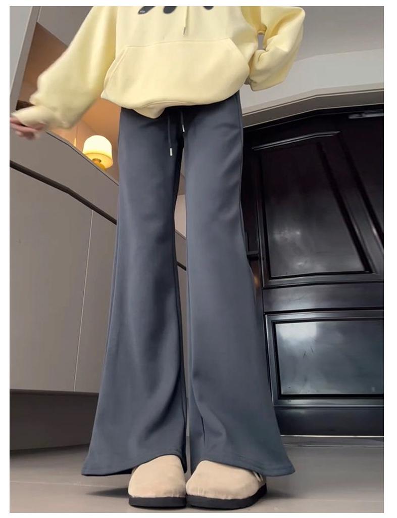Douyin Women’s Winter Fleece-Lined Micro Flare Sweatpants - 2024 High Waist Slimming Wide Leg Horseshoe Pants