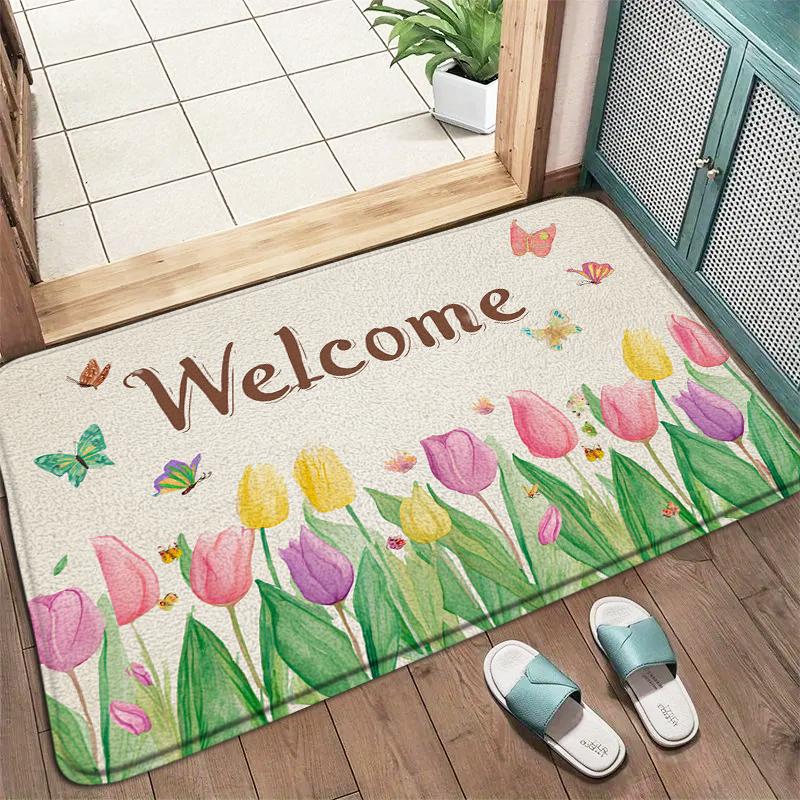 Welcome Doormat Vibrant Floral Pattern Non-Slip Rug for Indoor Outdoor High Traffic Areas Perfect for Valentine'S Day Spring Mat