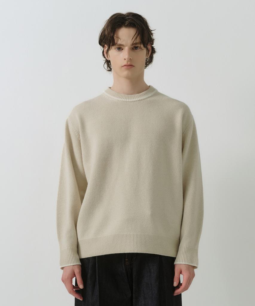 Dibeullu Relaxed Merino Wool Cashmere Blend Crew Neck Knit Soft Beige