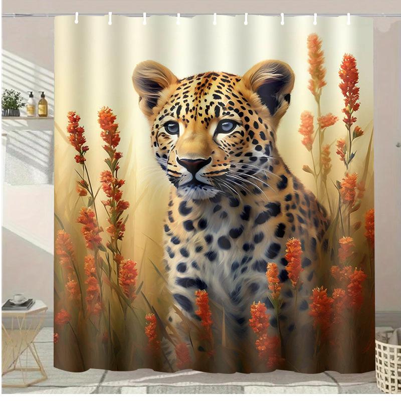 Black And White Line Animals Washable Dirt-Resistant Shower Curtain Shower Head Waterproof Polyester Bath Curtain For Home Decor