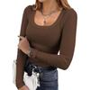 Womens Long Sleeve Shirt Square Neck Tops Ribbed Knit Basic Tee Top Teen Girls Fall Outfits Fashion Clothes 2026