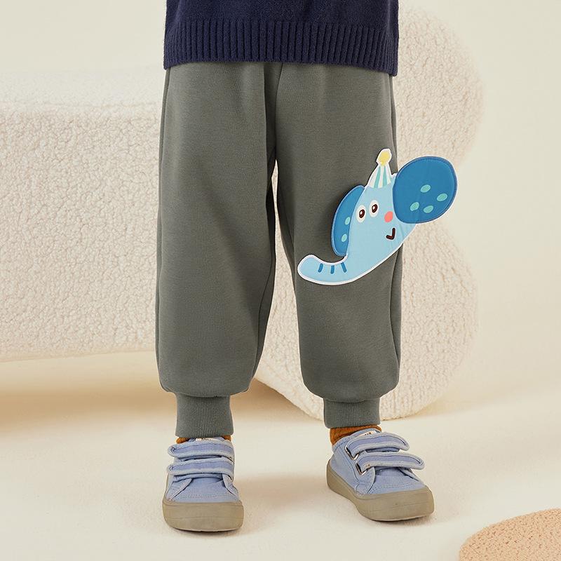 Bduck Fleece-Lined Yellow Duck Children's Warm Sweatpants for Boys - Winter Long Pants
