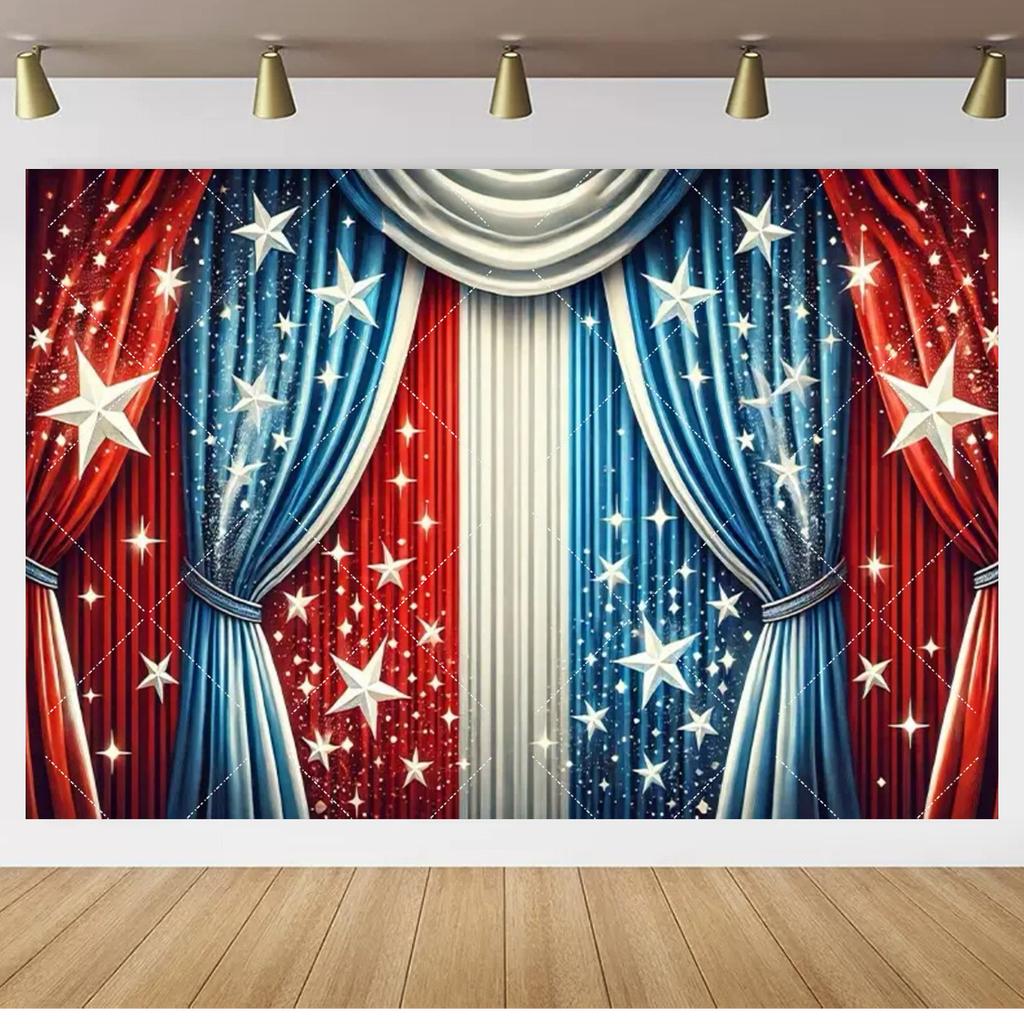 Sfondo Fotografico Patriottico per il 4 Luglio, Stendardo per il Giorno dell'Indipendenza Americana, Decorazione Photo Booth con Stelle e Strisce.