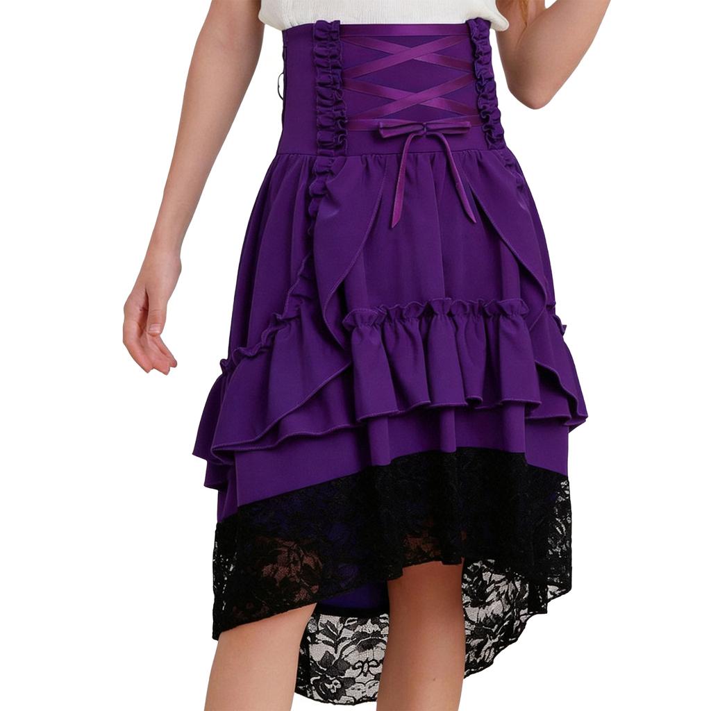 Costume Medievale Rinascimentale per Ragazze Vintage Vittoriano Gonna a Volant Stratificata Vita Alta Allacciatura Gotico Steampunk