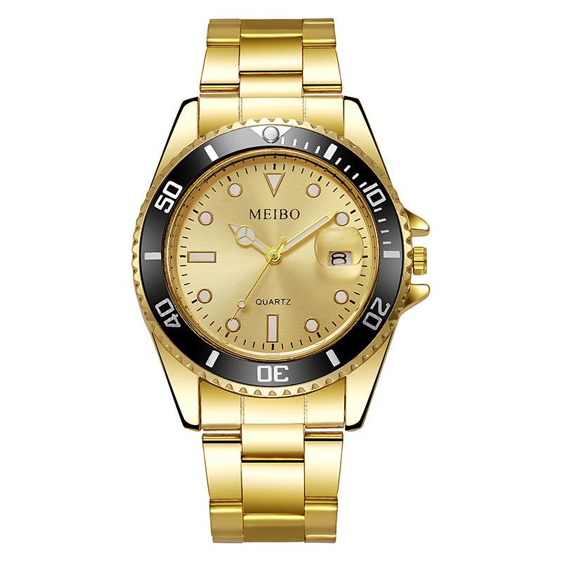 Meibo Men Steel Band Quartz Watch With Calendar For Office And Daily Wear