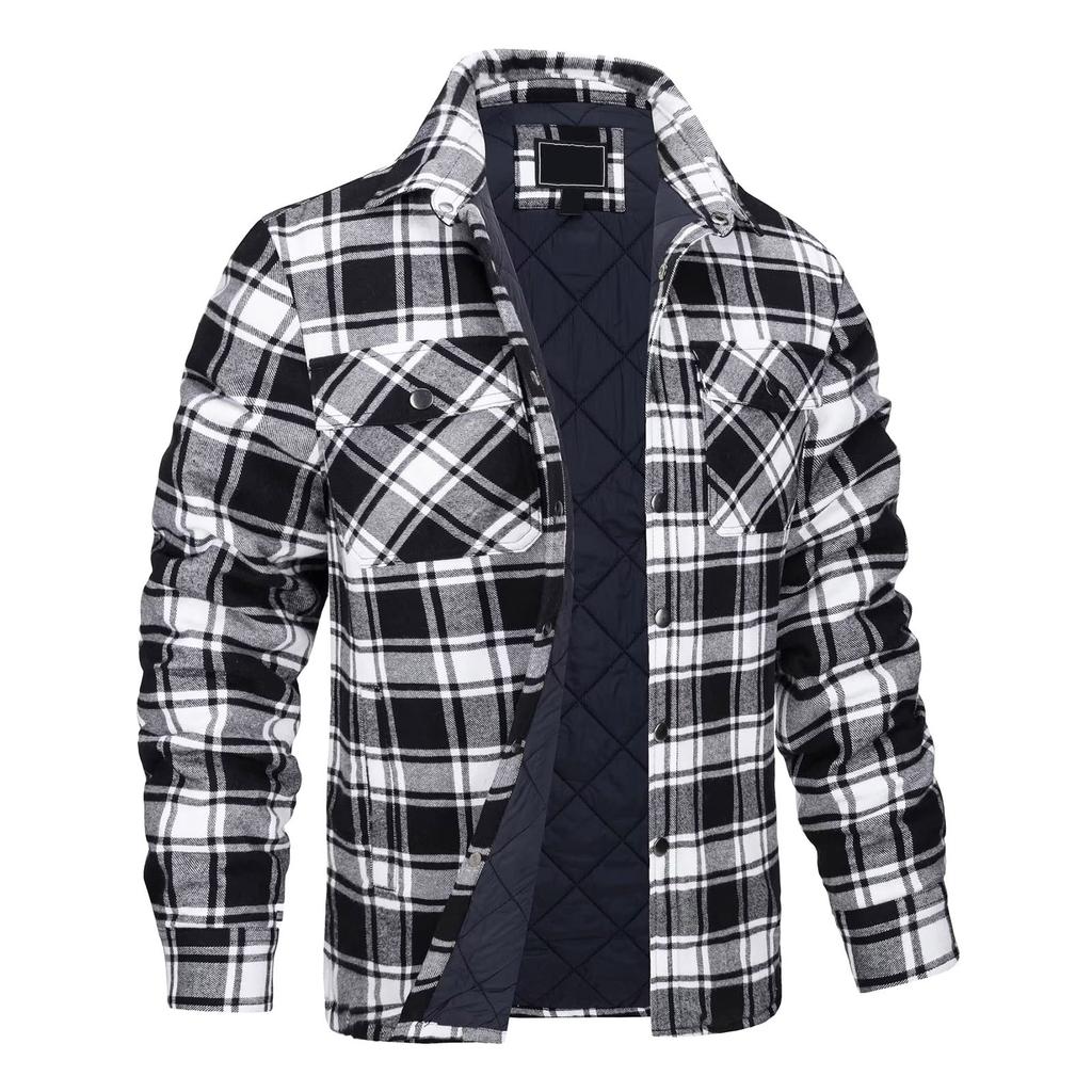 Herren Herbst/Winter Langarm Revers Plaid H Verdickte Hemdjacke