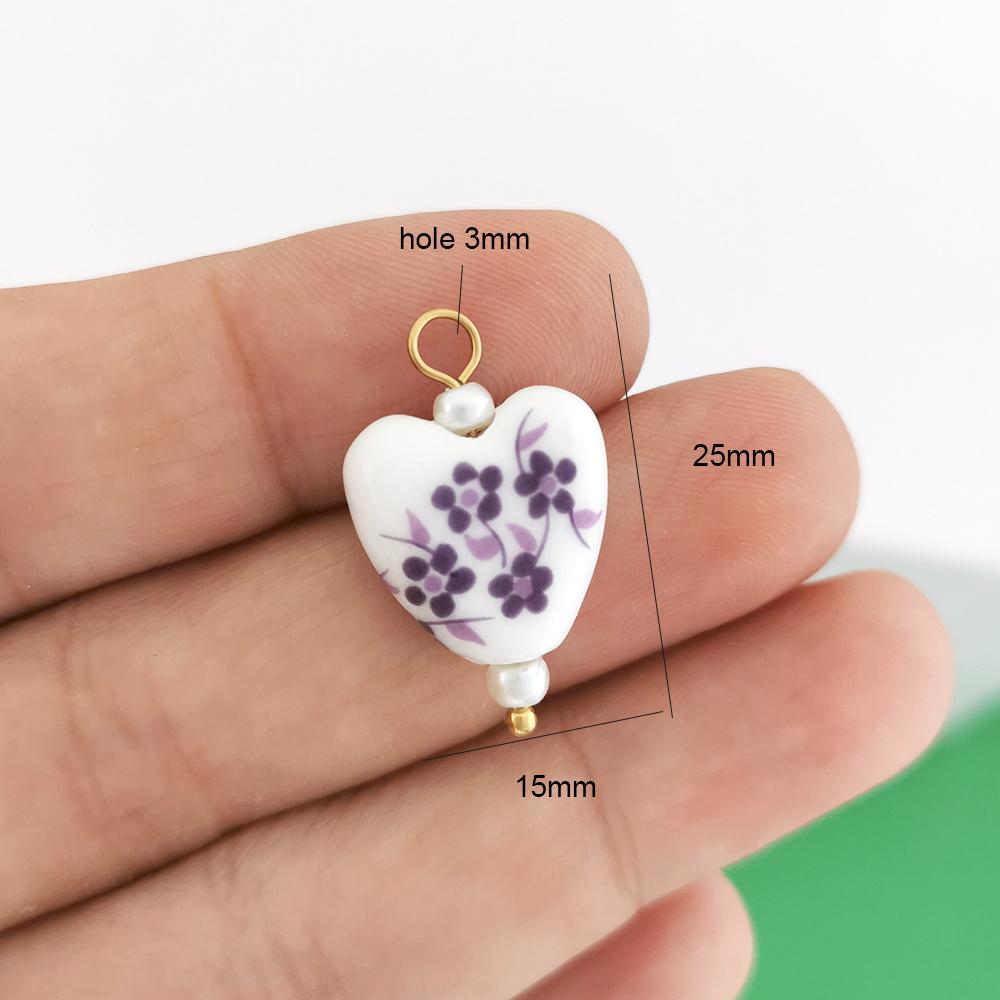 1pc Ceramics Pendant Charm Fish Heart Flower Conch Star Fruits Necklace Stainless Steel Geometric Imitation Pearl