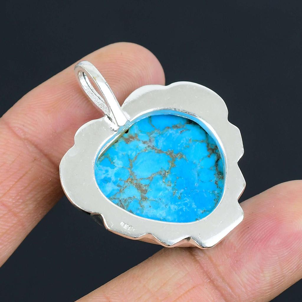 Turquoise Gemstone Pendant Solid 925 Sterling Silver Pendant Jewelry Gift For Unisex