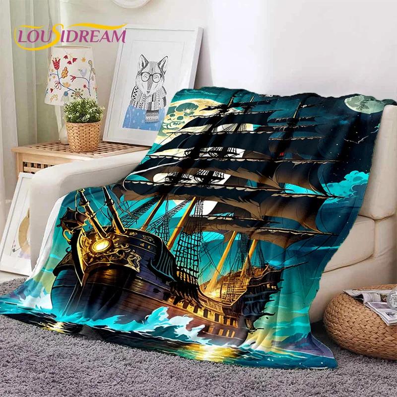 Ancient Pirate Ship Boat,Barque,Sailboa Soft Flannel Blanket,Throw Blanket Comfortable Blanket for Picnic Beds Sofa Home Bedroom