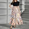 Women's Fashion Casual Belt Short Sleeve Round Neck Print Stitching Elegant Temperament Dress