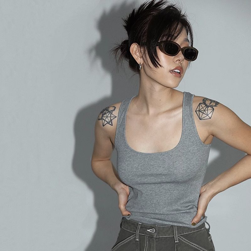 

Сексуальная майка на бретелях с широкими полями, из высокоэластичной нити Gray XL