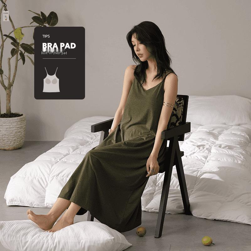 2026 Summer Women's Cartoon Padded Strappy Loose Nightgown Dress Pajamas - Sweet Outdoor Style