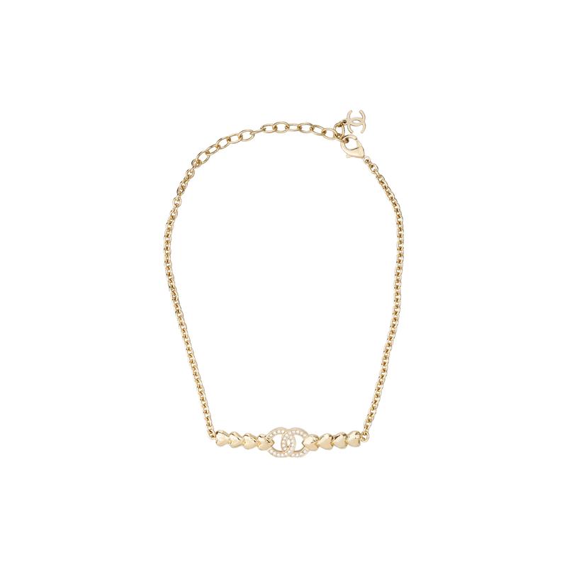 Chanel 23S [23 Spring and Summer Style] Double C Fashion Trend Crystal Metal Rhinestone Necklace Women's Gold