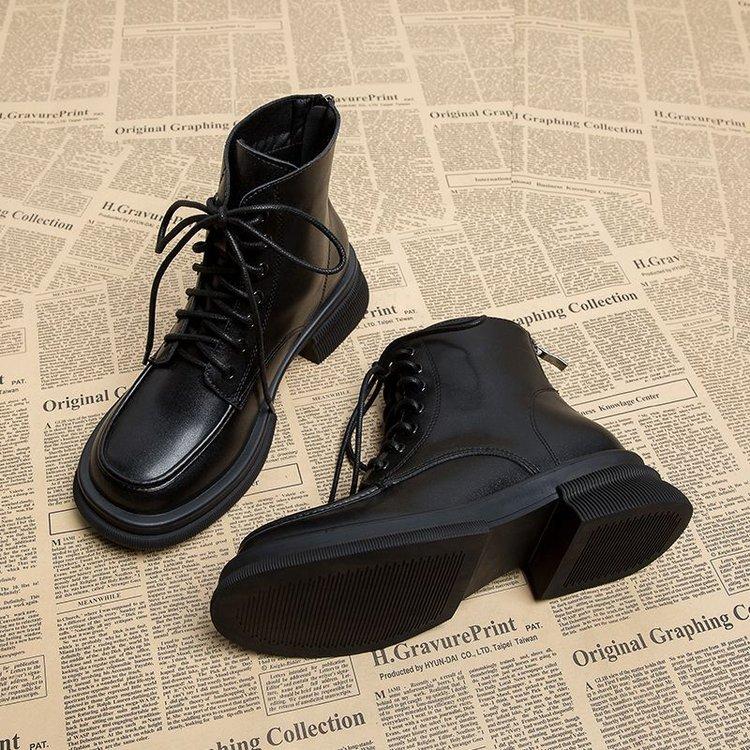 

Winter short boots rubber thick heel fashion boots front lace-up low heel women s shoes 35