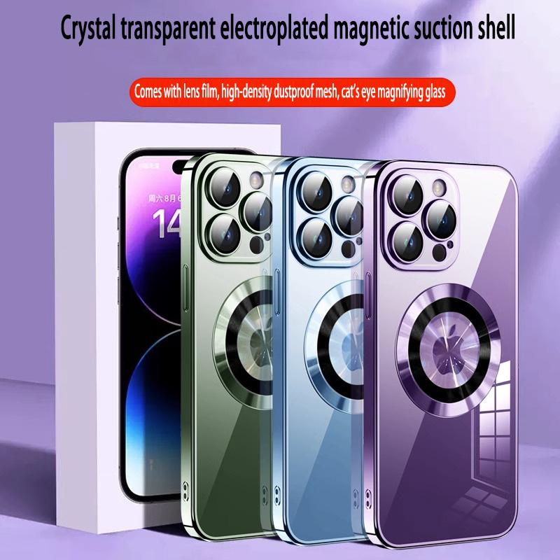 

Магнитный прозрачный чехол для телефона для iPhone 15 14 Pro Max 13 12 11, защитное стекло для линз, жесткая полая противоударная задняя крышка