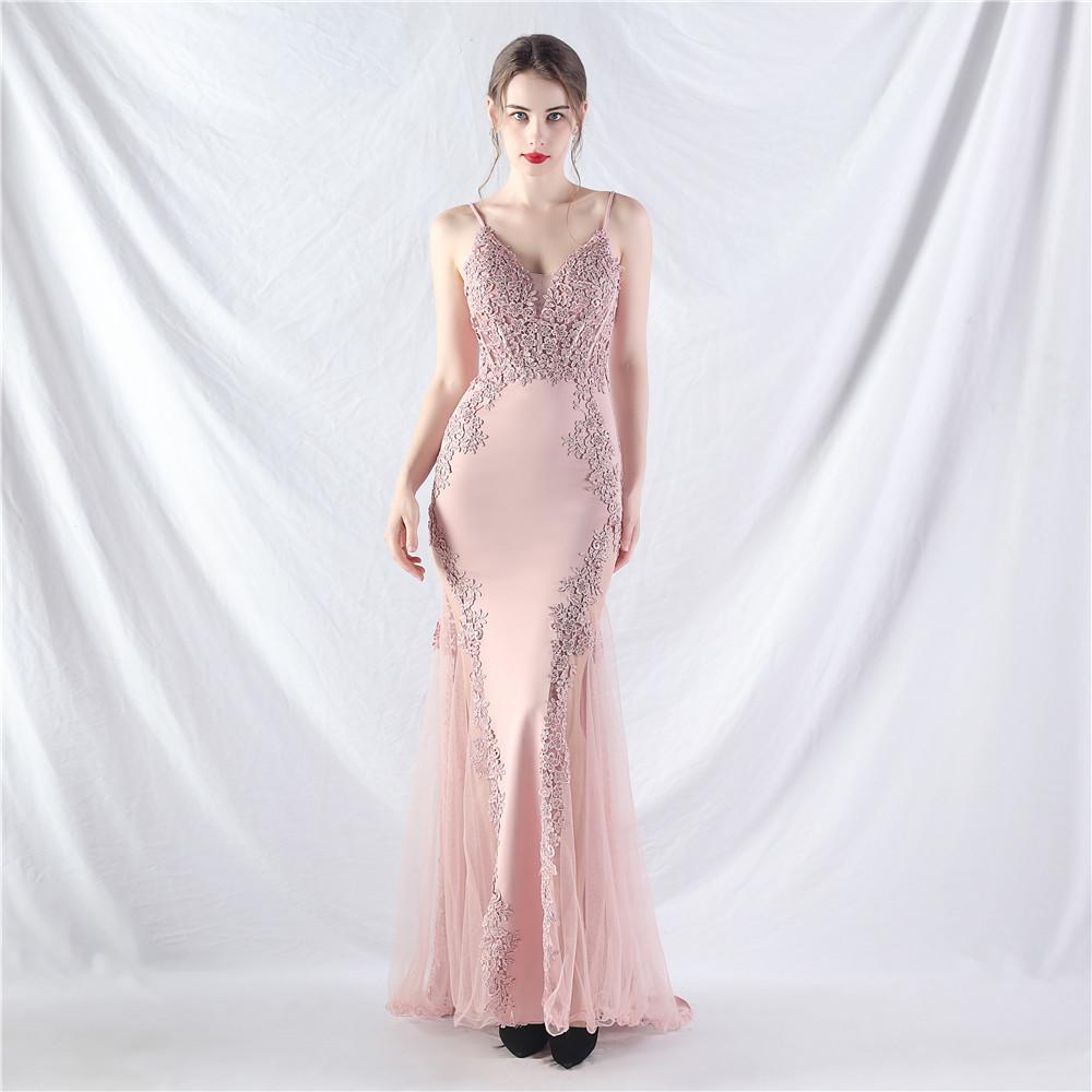 Lace Lace Permed Fishbone Vest Waist Low Chest Off The Shoulder High-end Small Trailing Evening Dress
