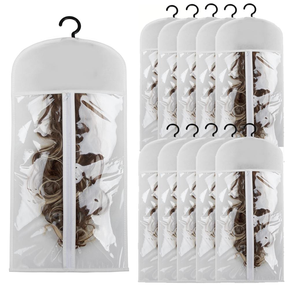 10pcs Wig Storage Bag With Hanger Hair Bags With Plastic Hanger For Virgin Hair Black Wig Organizer Hangers For Multiple Wigs