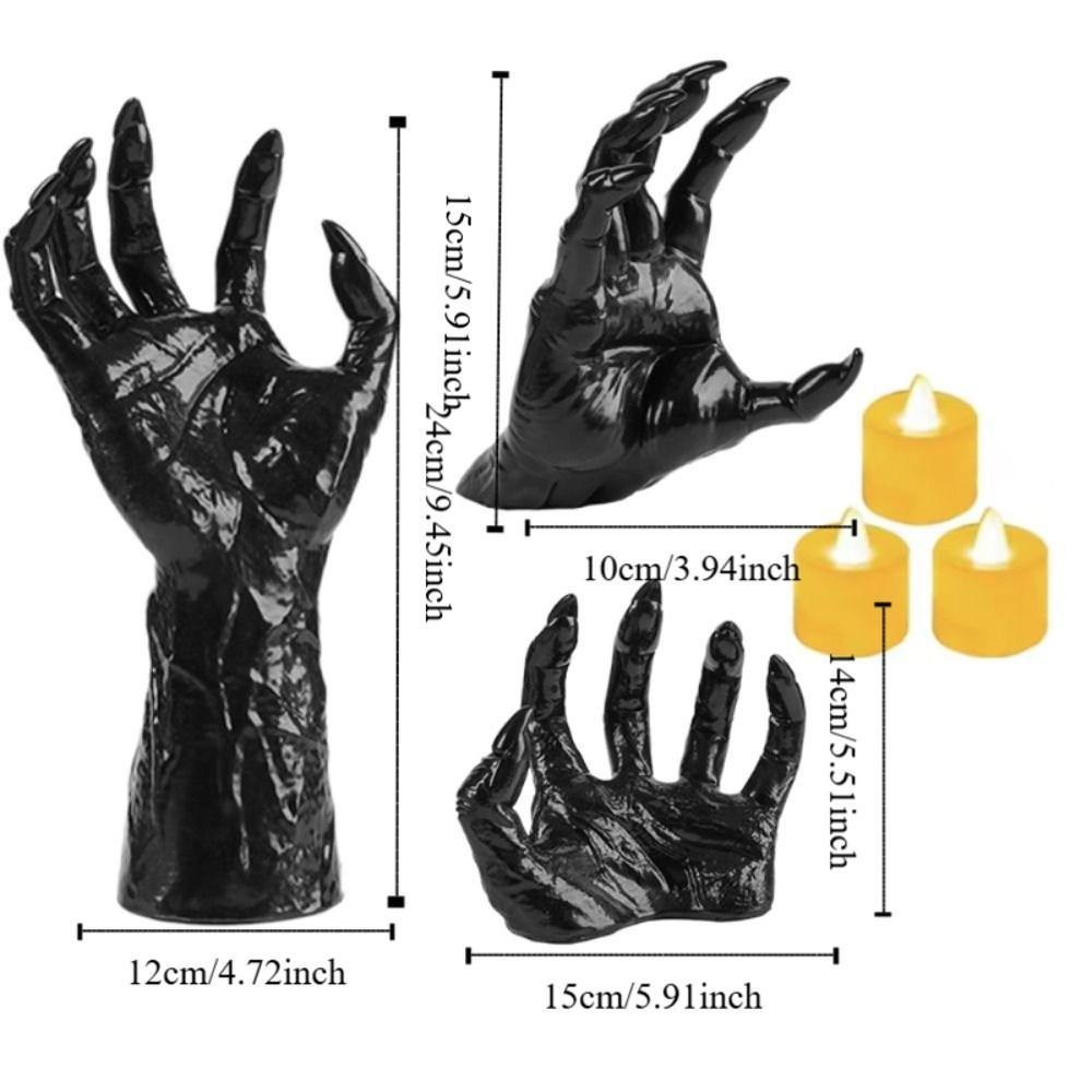 3Pcs with Candle Halloween Life-Sized Hands Decoration Black Ghost Hand Storage Hook  Table