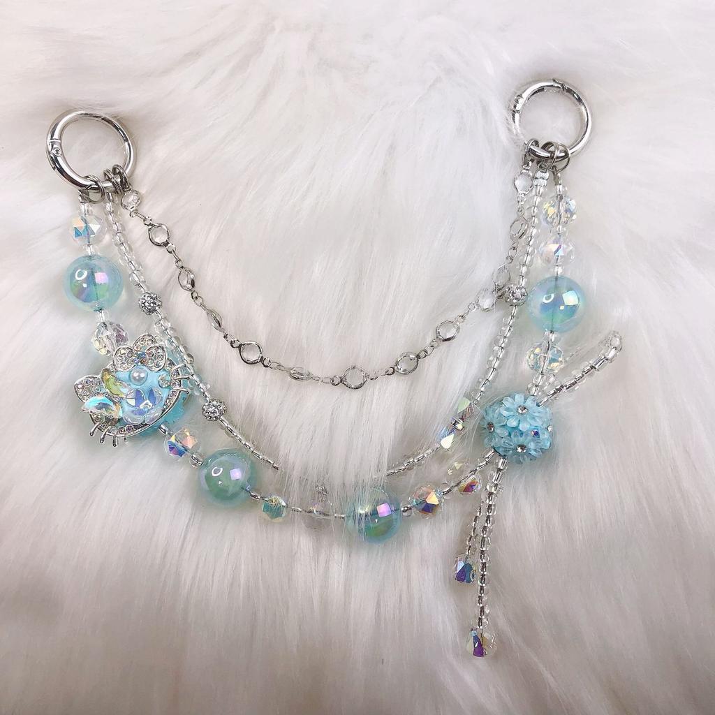 Luxury Beaded High-End Phone Lanyard Cat Wrist Strap Pearl Rhinestone Handmade Bowknot Bracelet Anti-Lost Mobile Phone Chain