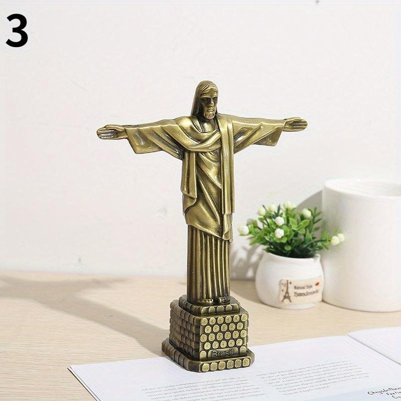 Jesus Figurine Statue Brazil Christ The Redeemer Statue Tabletop Sculpture Metal Crafts Big Ben World Famous Building Home Decor