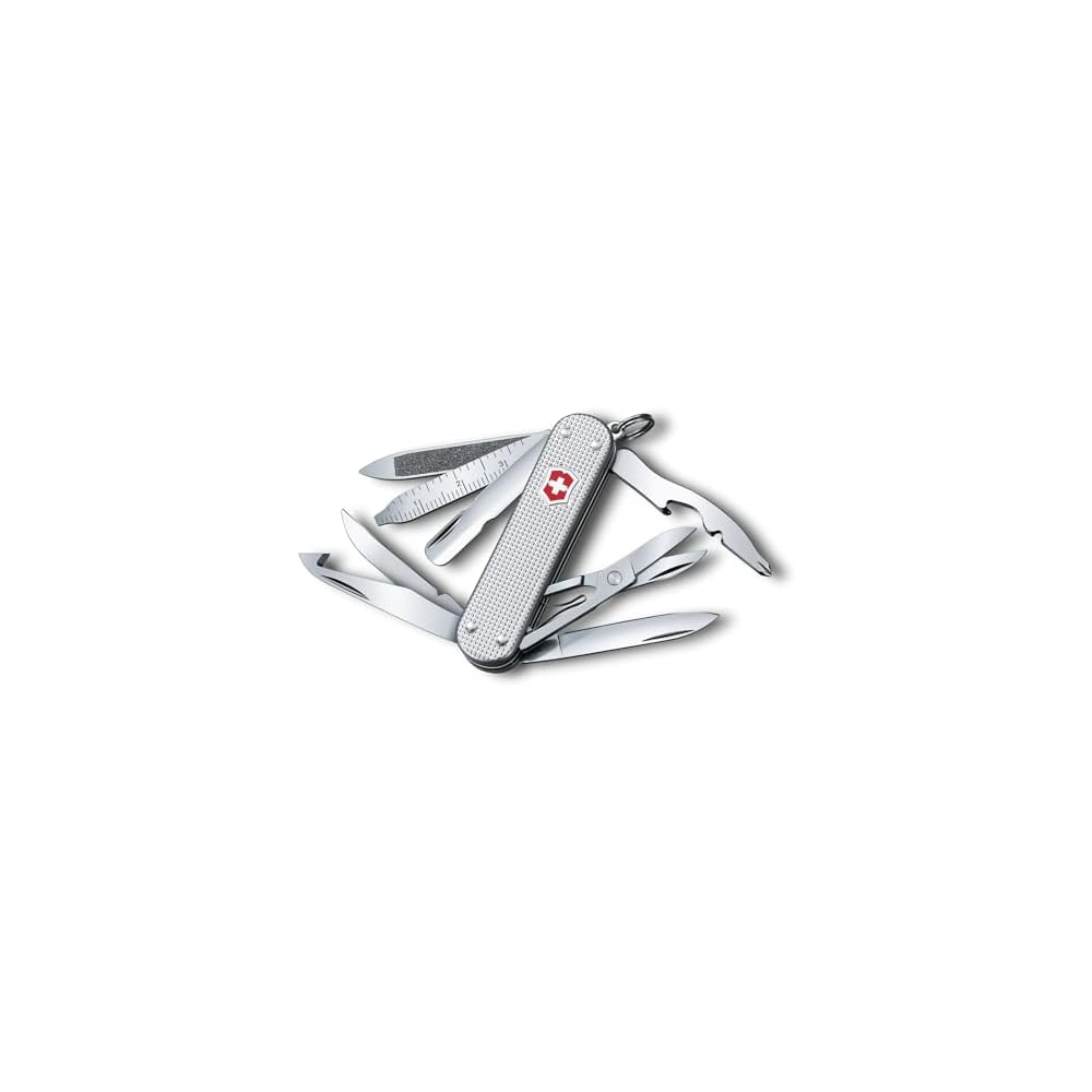 Victorinox Mini Champ Alox Silver Multi-Tool Swiss Army Knife with Orange Peeler and Cuticle Pusher 15 Functions