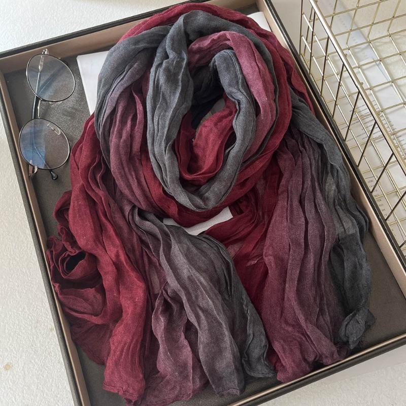 180x90cm Scarf Cotton Hemp Gradient Blue Autumn Winter Korean Versatile Printed Women Long Soft Fashionable Trend Fold Shawl DIY
