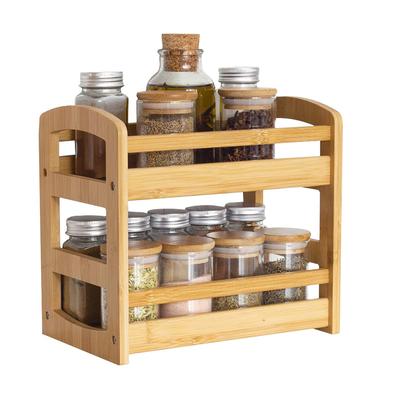 Étagère à épices en bambou à 2 niveaux - Organisateur de comptoir de cuisine en bois, Étagère de rangement pour armoire pour garde-manger, Support à épices de comptoir 2 niveaux