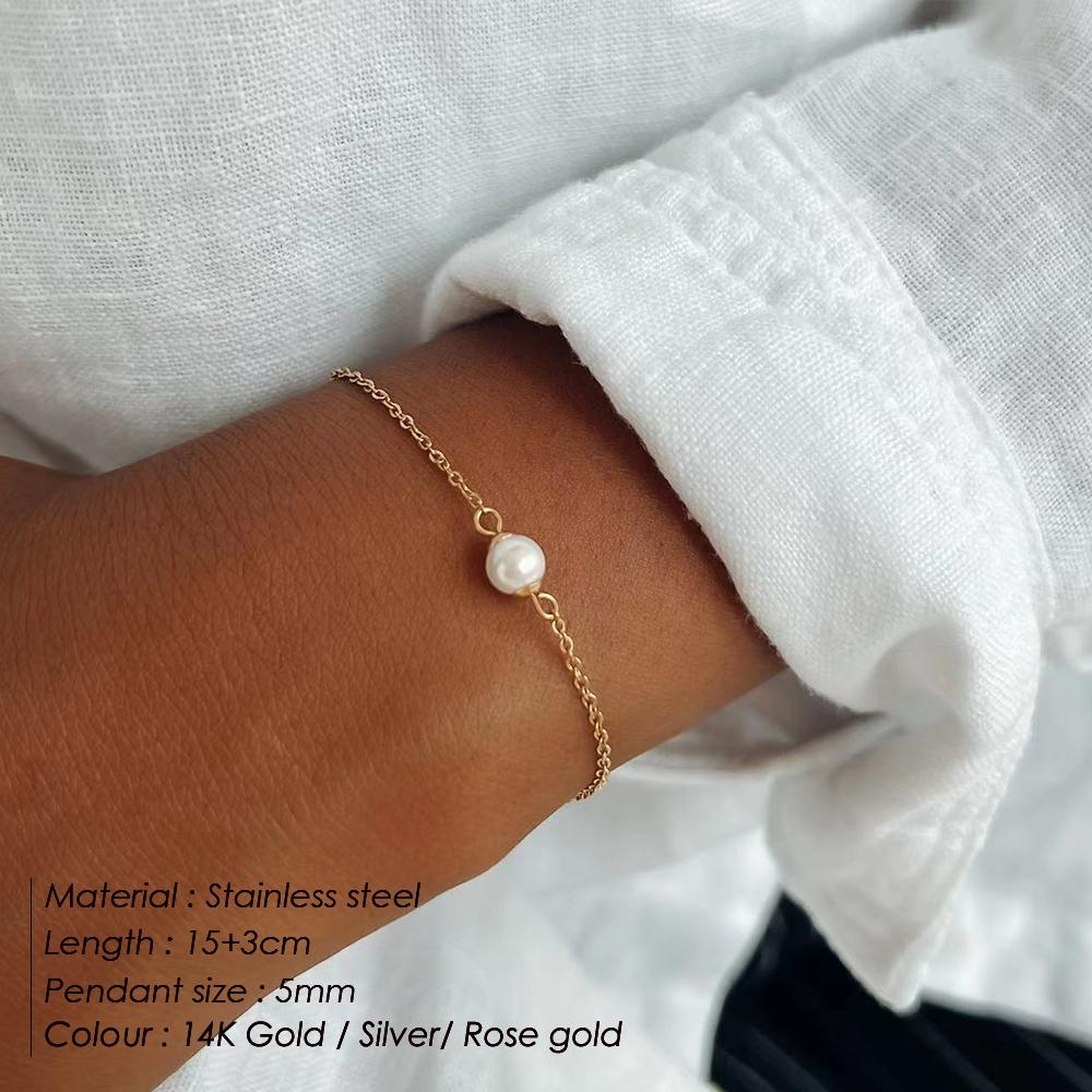 eManco Minimalist Stainless Steel Bracelets for Women Sea Imitation pearls Bracelet Women Charm Bracelet Jewelry