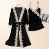New Autumn Velvet Pajamas Two-piece Robe Set Feminine Lace See-through Robe Bathrobe Casual Velvet Home Clothes