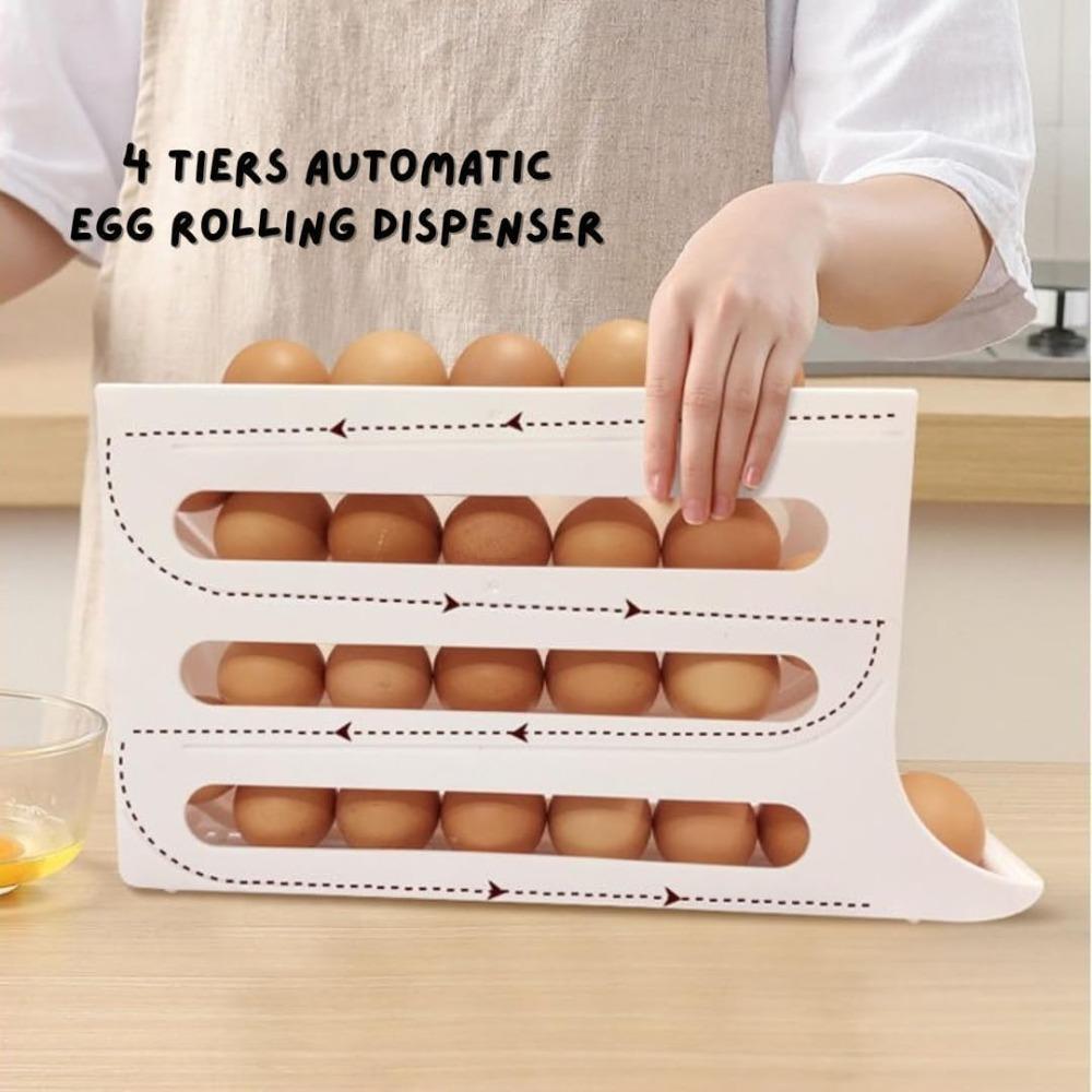 1Pcs Refrigerator Egg Rack 4 Tiers Dispenser 30 Egg Container Automatic Rolling Egg Container Egg Storage Rack for Kitchen