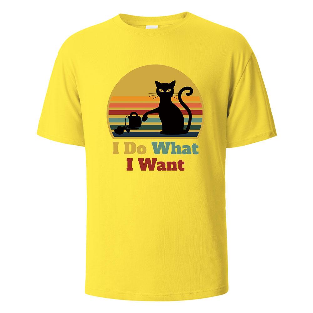 I Do What I Want Cat Pushing Down The Cup Printing Men T Shirts Summer Cotton TShirts Breathable Basic Man Clothing Street Tees
