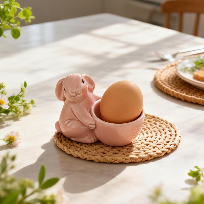 Rabbit Ceramic Egg Cup, Breakfast Egg Holder, Small, Fresh and Simple Ornament, Desktop Living Room Home Decoration