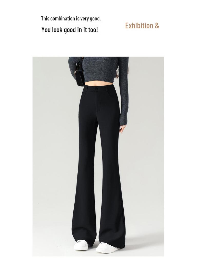 Women’s Winter 2026 High-Waist Micro-Flared Black Pants with Velvet Lining