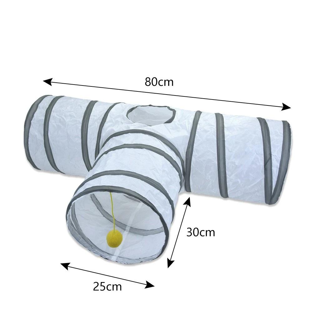 White Cat Tunnel Indoor Play Tube Fun Tunnel for Cats Small Pets Collapsible Muliti-Way with Play Ball Interactive Pet Playhouse
