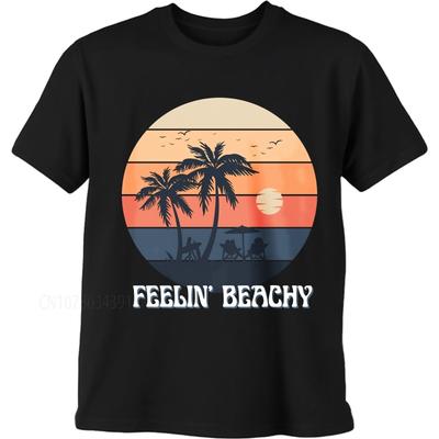 Tägliches Tragen Sommer Damen T-Shirt Sonnenuntergang Palmen Strandkörbe Vögel Himmel Text Kurzarm Entspannte Passform Rundhalsausschnitt T-Shirt