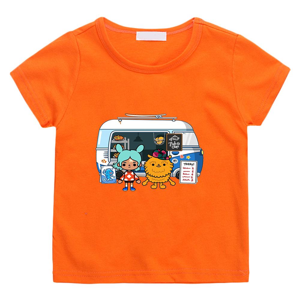 T-shirt con Stampa Cartoni Animati Toca Boca World 100% Cotone Moda Manga Fumetti Manica Corta Carine Ragazzi Ragazze Top Girocollo Magliette Bambini T-shirt Divertente Vestiti Estivi