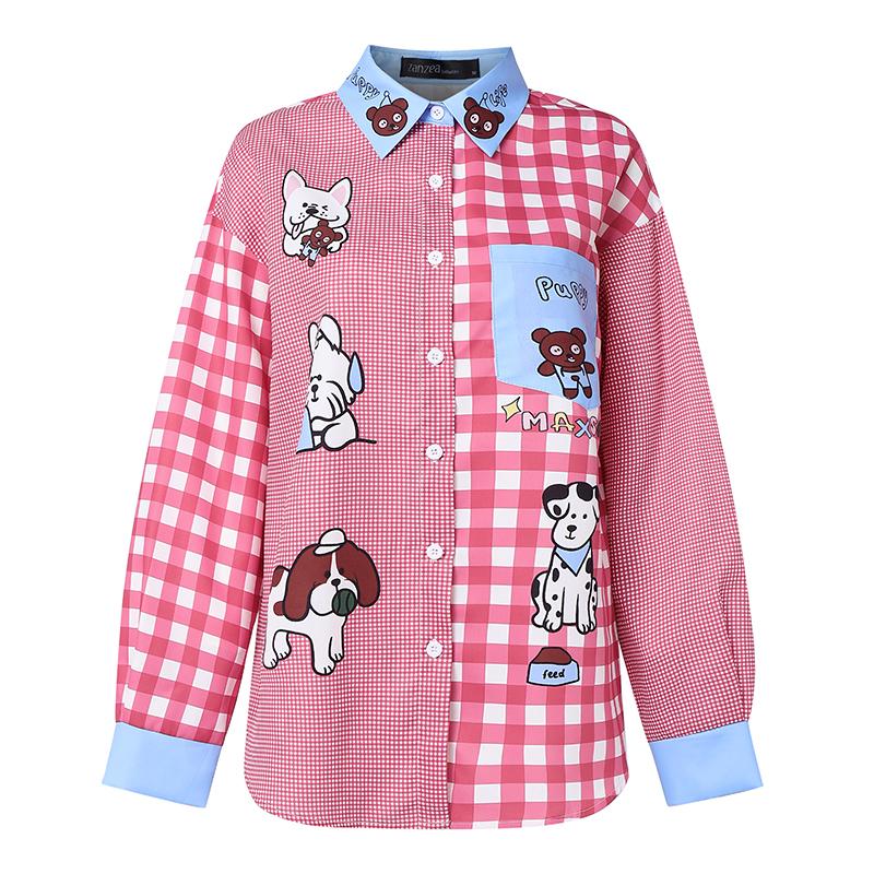 

Жіноча повсякденна блузка в клітку з відкладним коміром і довгим рукавом ZANZEA 2XL рожевий