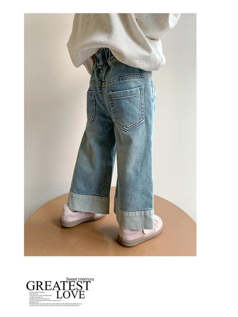 2025 Girls' Korean-Style Cat Denim Jeans - Fashionable Spring & Autumn Wear