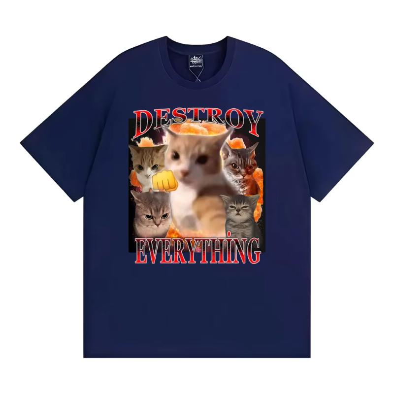 

Destroy Everything Cats Meme Humor T-shirt Men s Clothing Fashion Classic Summer TShirt Casual Cotton Short Sleeve T Shirts 5XL різнокольоровий
