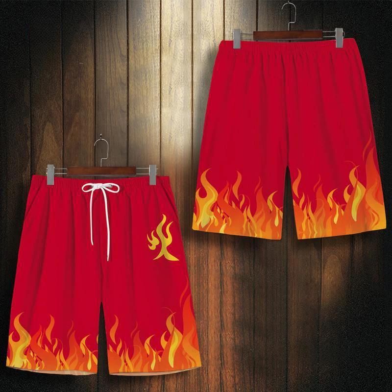 Chinese Fire Flame Wave Money Coin Muay Thai Kickboxing Training Shorts Print Martial Art Boxer Unisex Men Women Fighting Fitness Sport Gym Workout